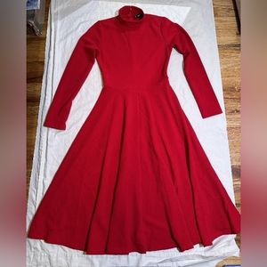 Fit and Flare Red Turtle Long Sleeve Dress